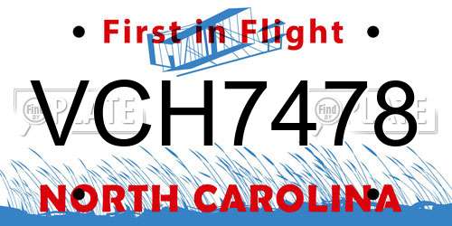 VCH7478 North Carolina License Plate