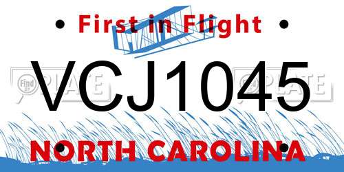 VCJ1045 North Carolina License Plate