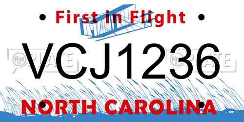 VCJ1236 North Carolina License Plate