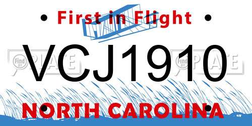 VCJ1910 North Carolina License Plate