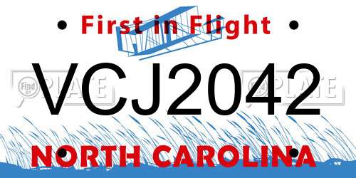 VCJ2042 North Carolina License Plate