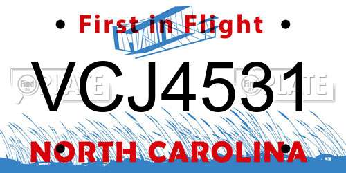 VCJ4531 North Carolina License Plate