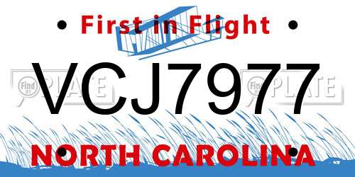 VCJ7977 North Carolina License Plate