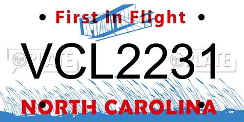 VCL2231 North Carolina License Plate