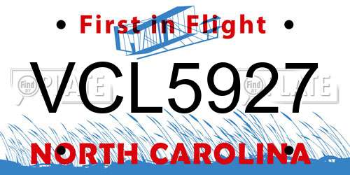 VCL5927 North Carolina License Plate