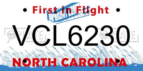 VCL6230 North Carolina License Plate