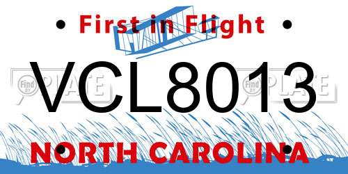 VCL8013 North Carolina License Plate
