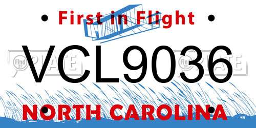 VCL9036 North Carolina License Plate