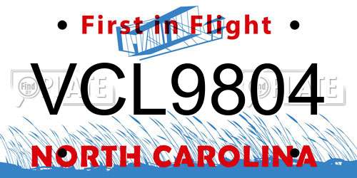 VCL9804 North Carolina License Plate