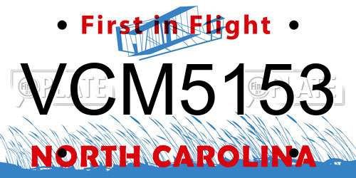 VCM5153 North Carolina License Plate