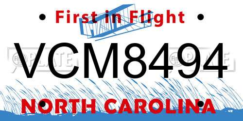 VCM8494 North Carolina License Plate