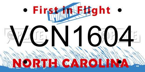 VCN1604 North Carolina License Plate