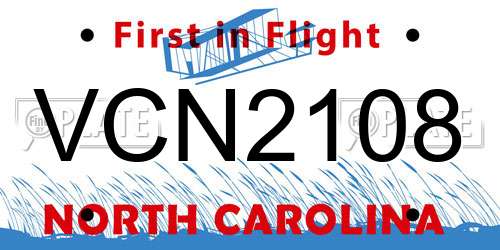 VCN2108 North Carolina License Plate