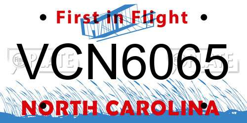 VCN6065 North Carolina License Plate