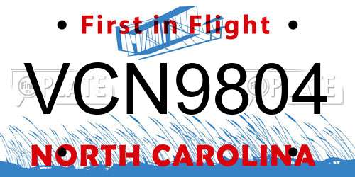 VCN9804 North Carolina License Plate
