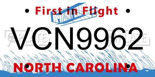 VCN9962 North Carolina License Plate