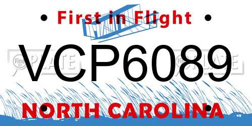 VCP6089 North Carolina License Plate