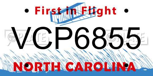 VCP6855 North Carolina License Plate
