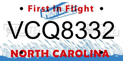 VCQ8332 North Carolina License Plate