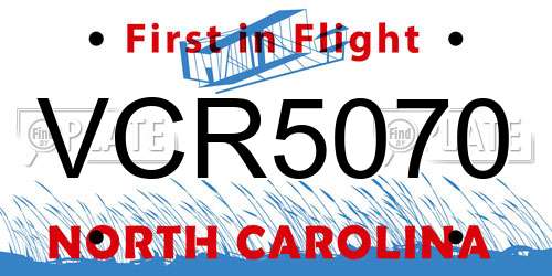 VCR5070 North Carolina License Plate