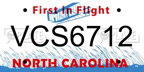 VCS6712 North Carolina License Plate
