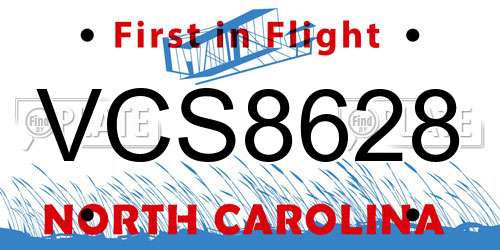 VCS8628 North Carolina License Plate