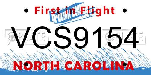 VCS9154 North Carolina License Plate