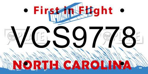 VCS9778 North Carolina License Plate