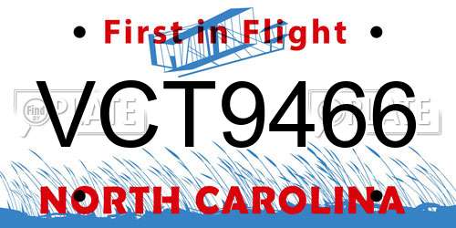 VCT9466 North Carolina License Plate