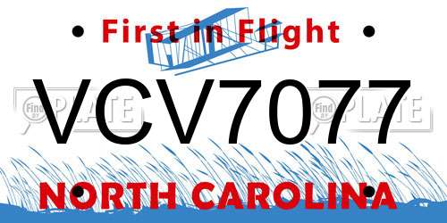 VCV7077 North Carolina License Plate
