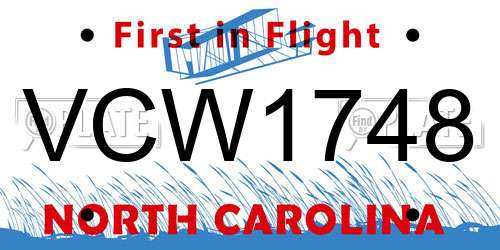 VCW1748 North Carolina License Plate