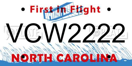 VCW2222 North Carolina License Plate