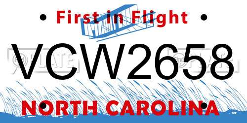 VCW2658 North Carolina License Plate