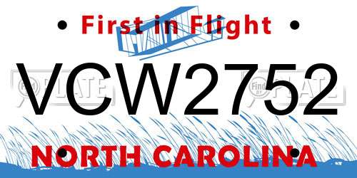 VCW2752 North Carolina License Plate