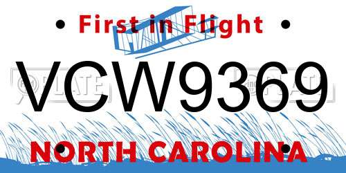 VCW9369 North Carolina License Plate