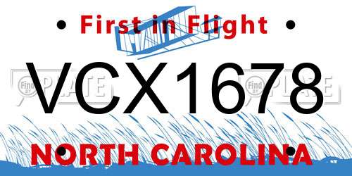 VCX1678 North Carolina License Plate