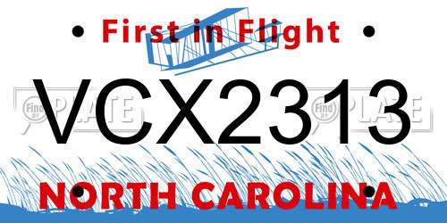 VCX2313 North Carolina License Plate