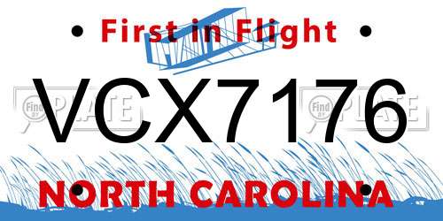VCX7176 North Carolina License Plate