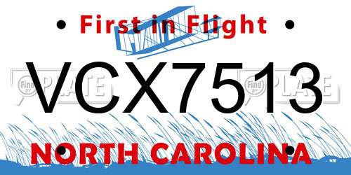 VCX7513 North Carolina License Plate