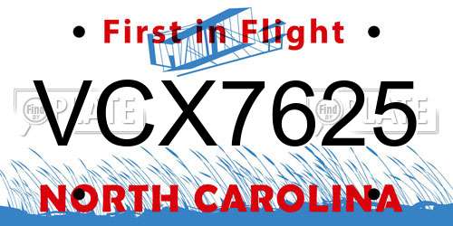 VCX7625 North Carolina License Plate