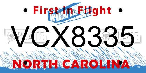 VCX8335 North Carolina License Plate