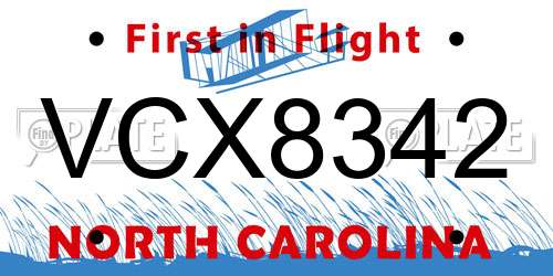 VCX8342 North Carolina License Plate