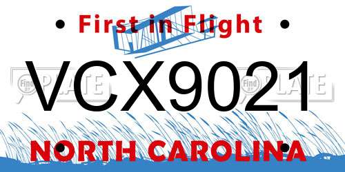 VCX9021 North Carolina License Plate