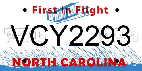 VCY2293 North Carolina License Plate