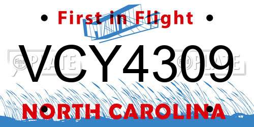 VCY4309 North Carolina License Plate
