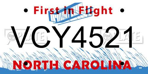 VCY4521 North Carolina License Plate