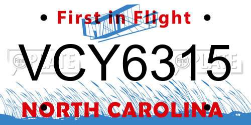 VCY6315 North Carolina License Plate