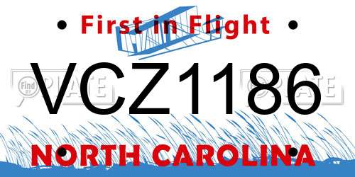 VCZ1186 North Carolina License Plate
