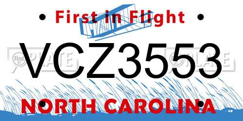 VCZ3553 North Carolina License Plate