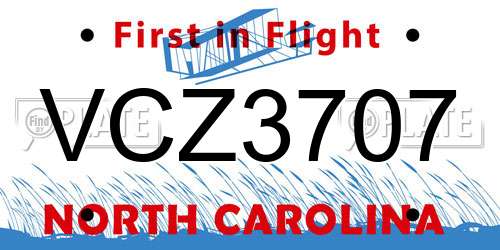 VCZ3707 North Carolina License Plate
